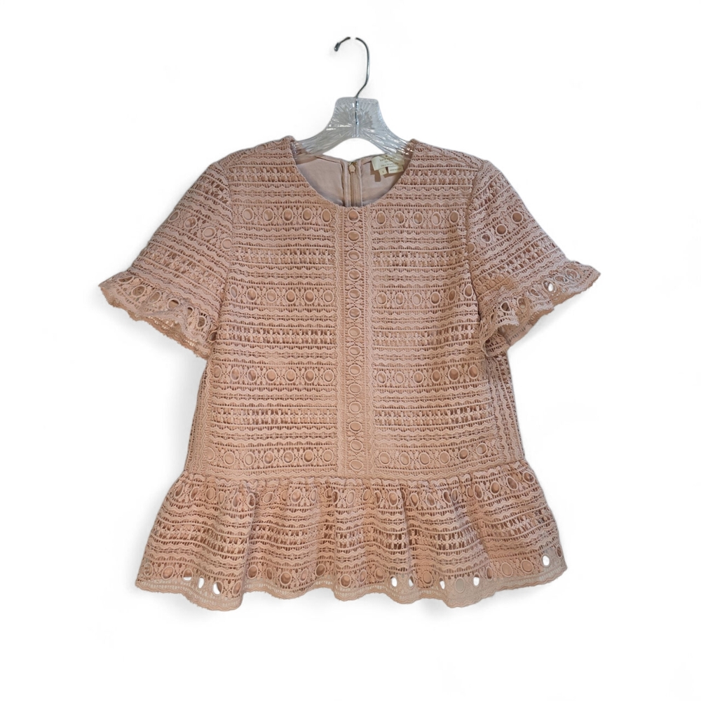 Kate Spade Live Colorfully Lace Blouse Light‎ Pink Lined Small Short Sleeve